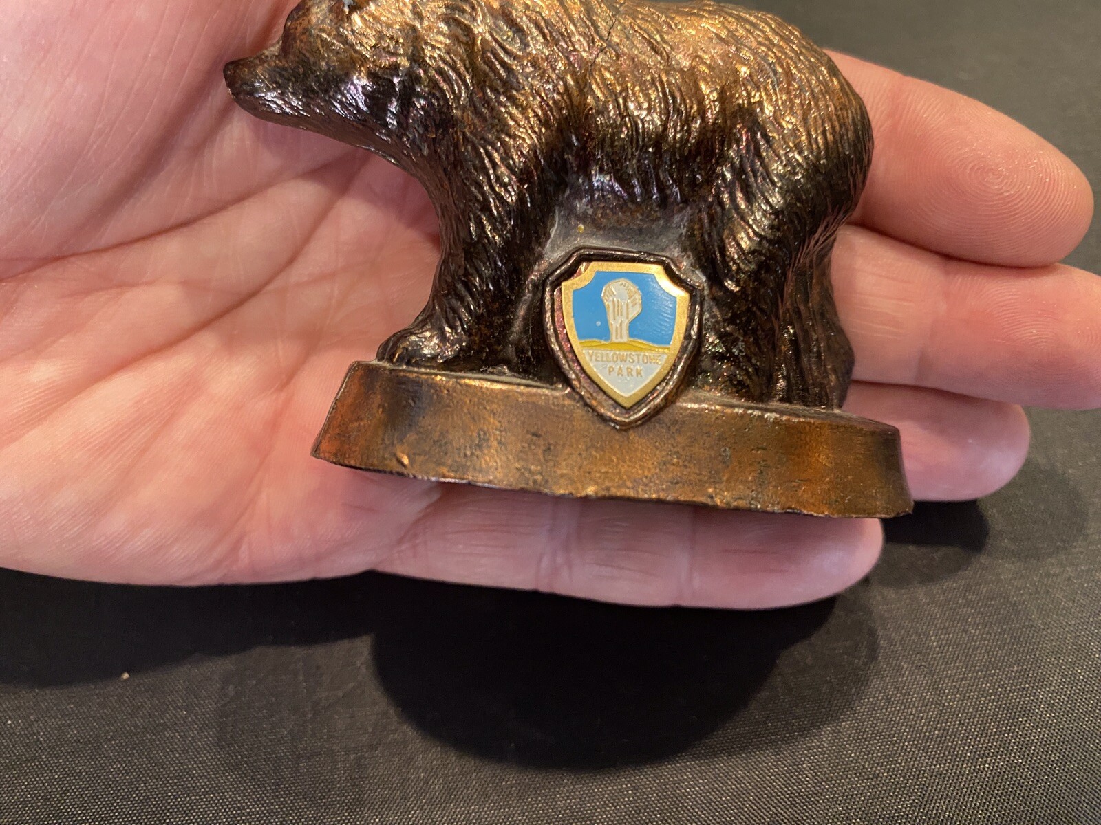 Vintage Yellowstone National Park Grizzly Bear Souvenir Copper Old Faithful Old
