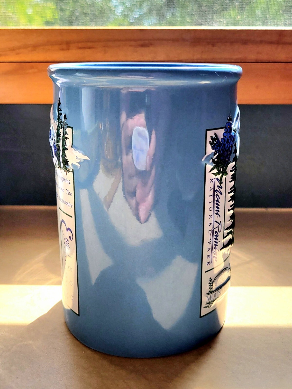 Mount Rainier National Park 14oz Souvenir Poem Coffee Mug Cup Blue Vtg 1990s