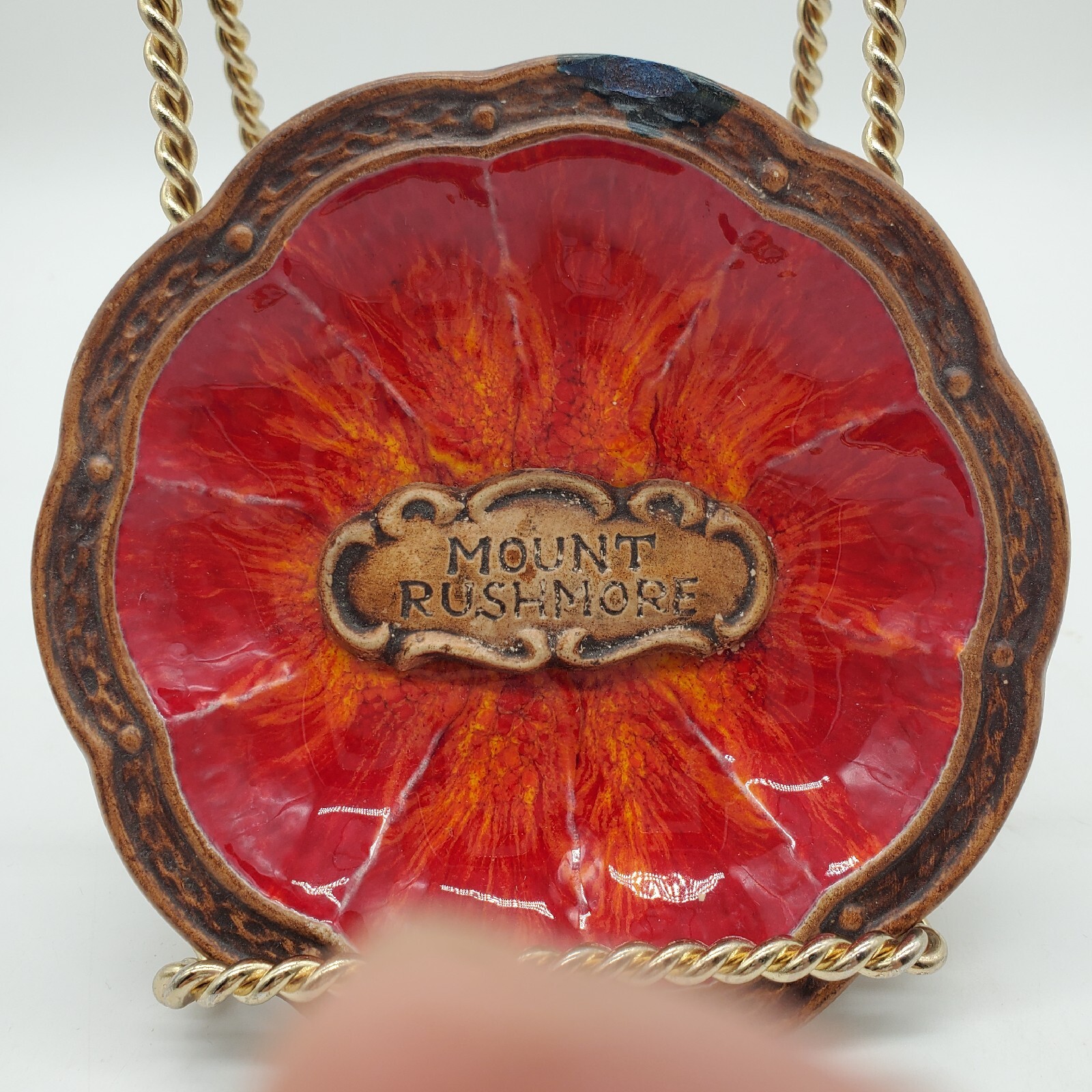 Vintage MCM Treasure Craft Mount Rushmore Red Trinket Dish Ashtray