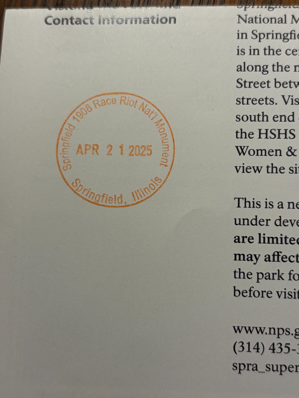 SPRINGFIELD 1908 RACE RIOT NATIONAL PARK BROCHURE BLACK HISTORY PASSPORT STAMP!