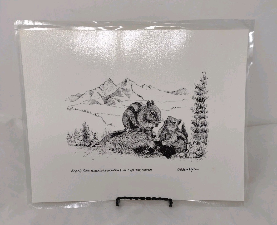 G.E. Geivett Print 1978 “Snack Time In Rocky Mtn Natl Park” Vintage Laminated