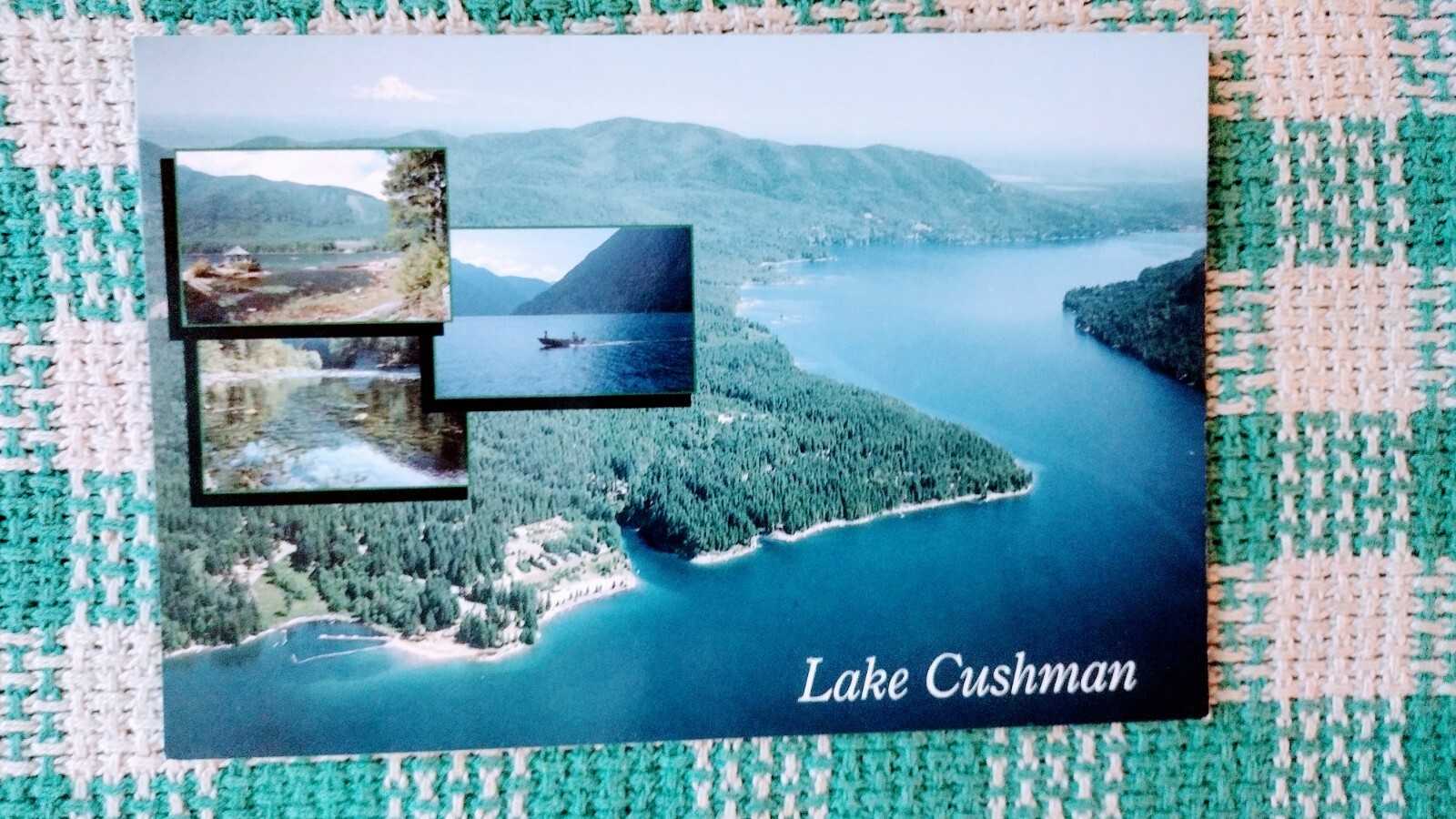 beautiful post card AERIAL VIEW OVERLOOKING LAKE CUSHMAN WASHINGTON