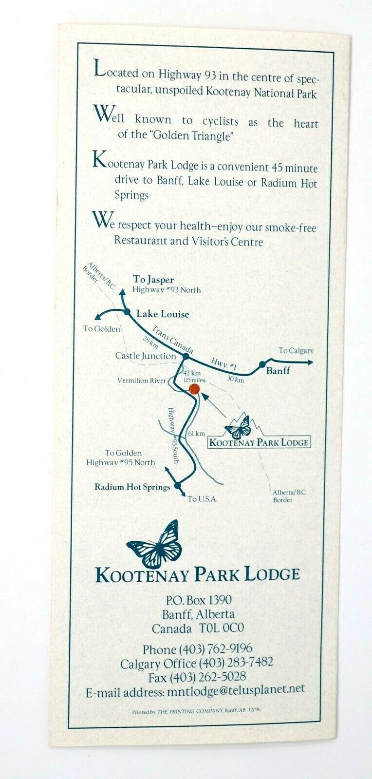 Vintage Kootenay Park Lodge British Columbia Canada Brochure & Map