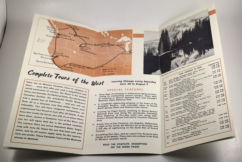 Vintage 1954 Complete Tours of West 6 National Parks Cook’s Tours Foldout