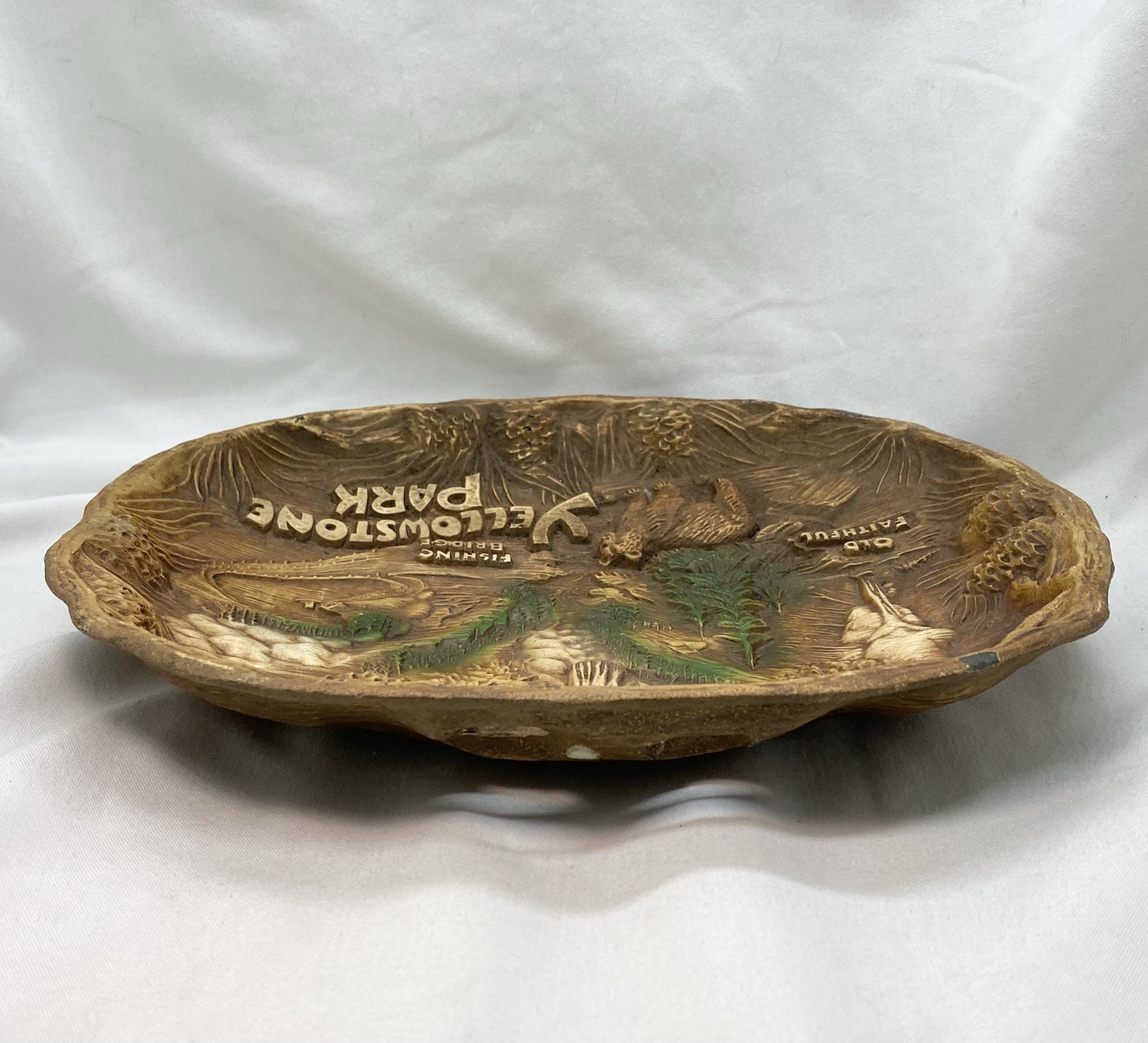 Vtg TACO Yellowstone Park Souvenir Wall Hanging Plaque Art Old Faithful 10×12”