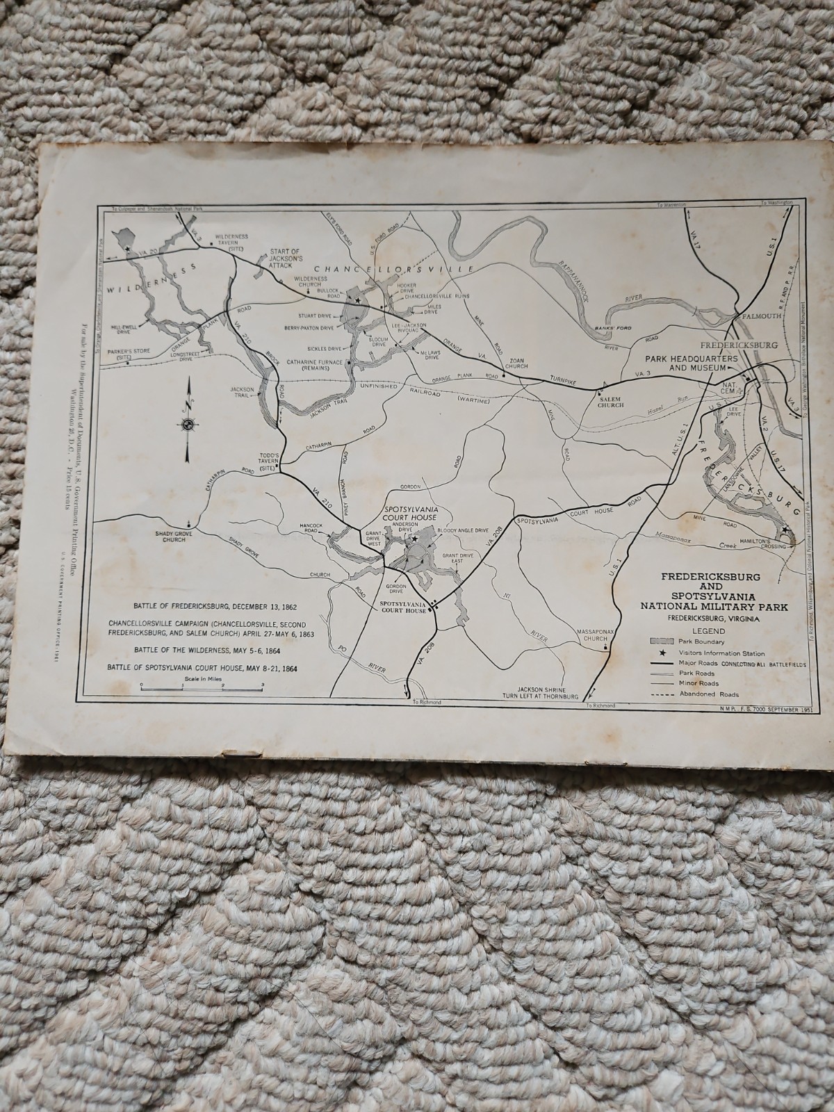 1961 Vntg Pamphlet Of Fredericksburg & Spotsylvania County Nationa Military Park