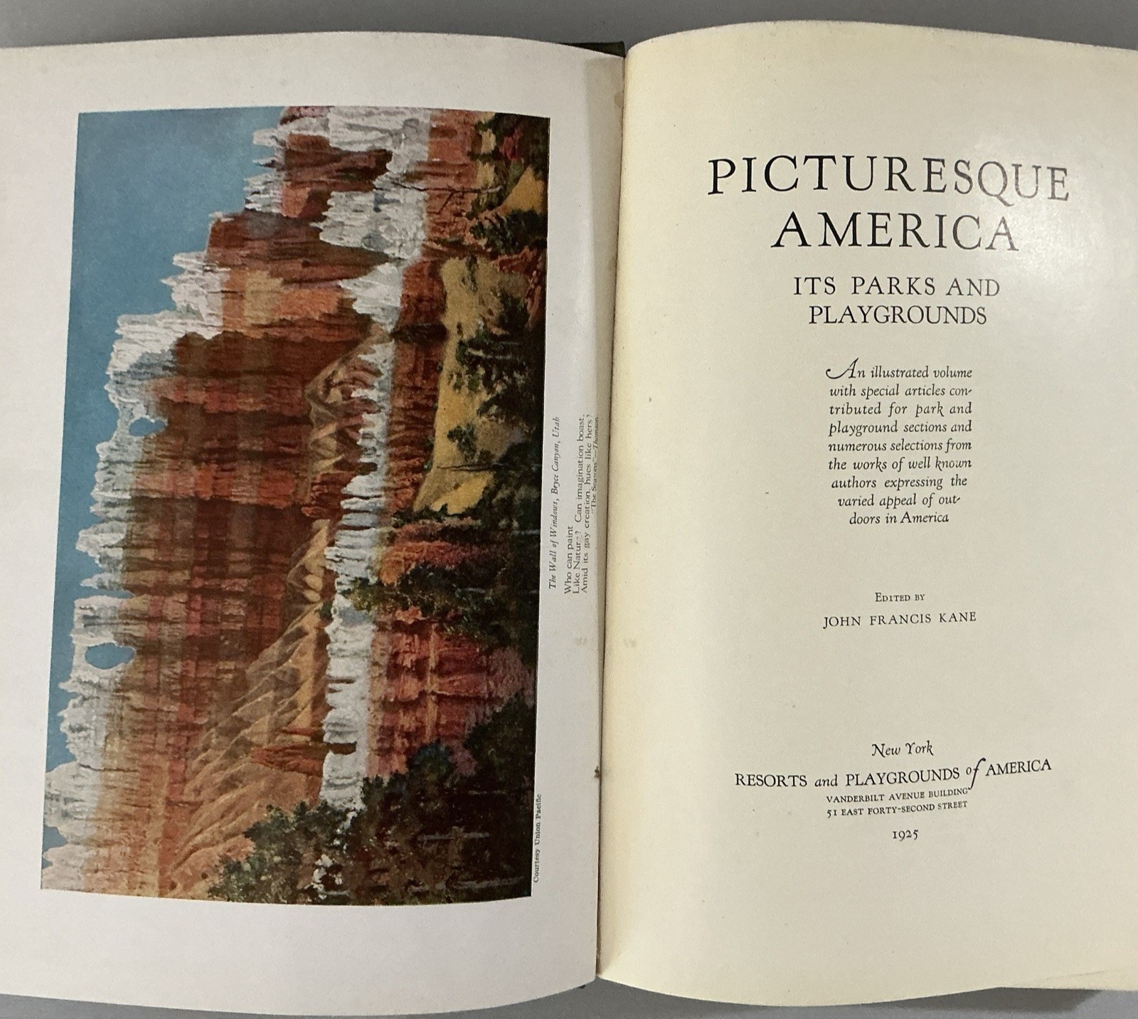 1925 PICTURESQUE AMERICA: ITS PARKS AND PLAYGROUNDS, John Francis Kane