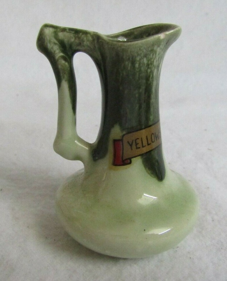 VINTAGE GREEN POTTERY SOUVENIR OF EAST HARBOR STATE PARK, OH PARK PITCHER URN