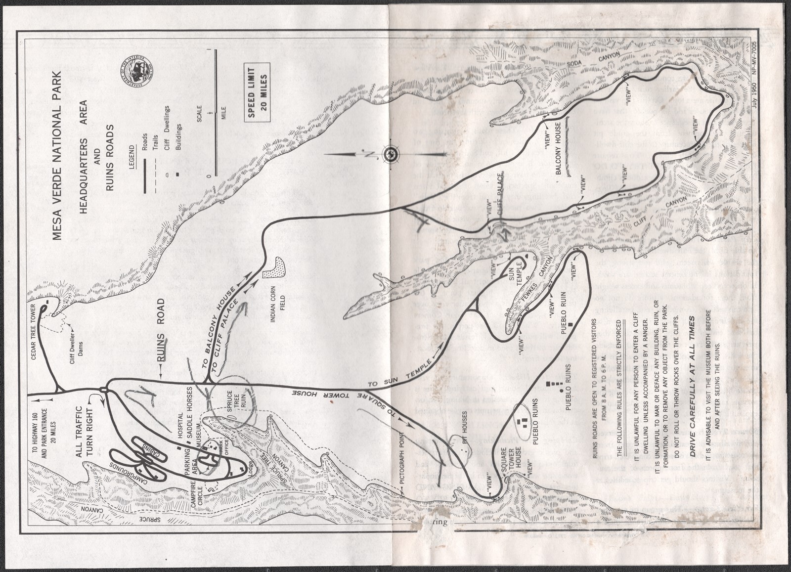 1952 Mesa Verde National Park Colorado Souvenir Map Pamphlet