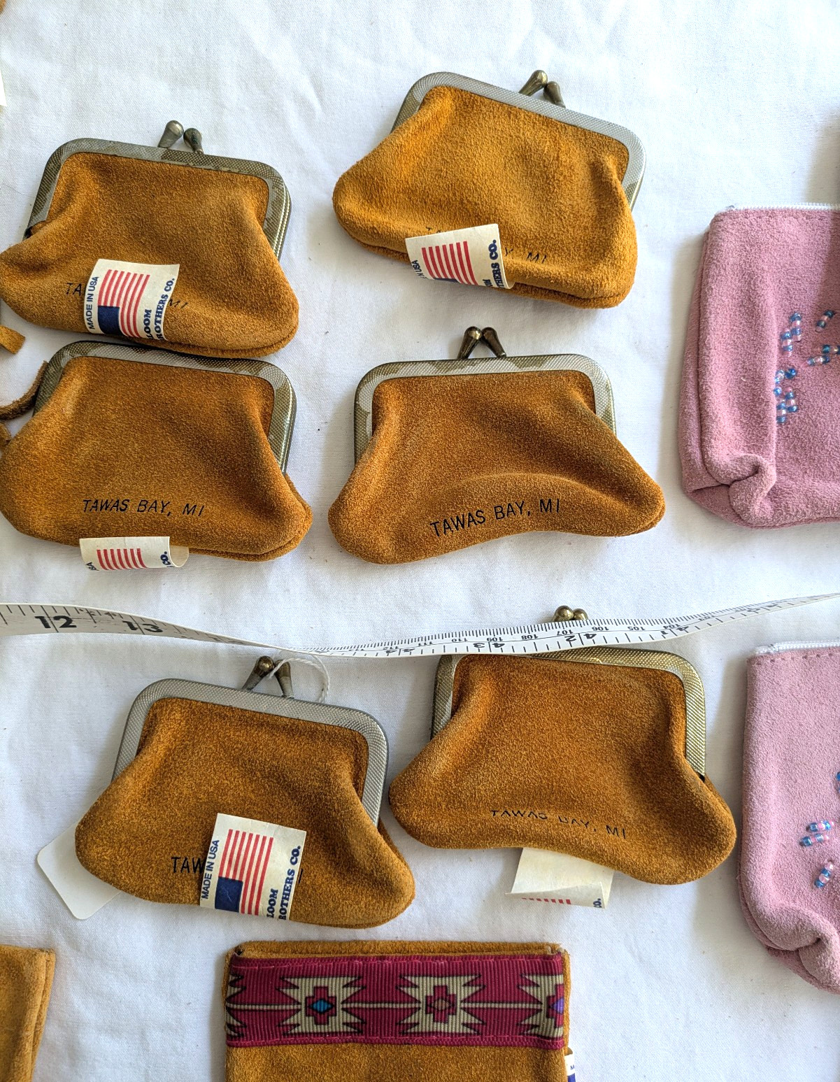 (21) Vintage Tawas Bay ++ Suede Leather Coin Purse Pouch Bloom Brothers USA