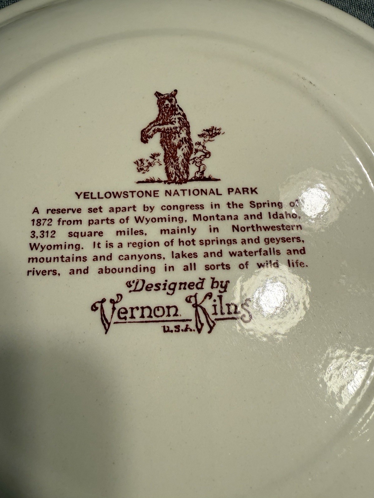 YELLOWSTONE NATIONAL PARK Vintage Vernon Kilns Collectors Plate Artist: KLINKER