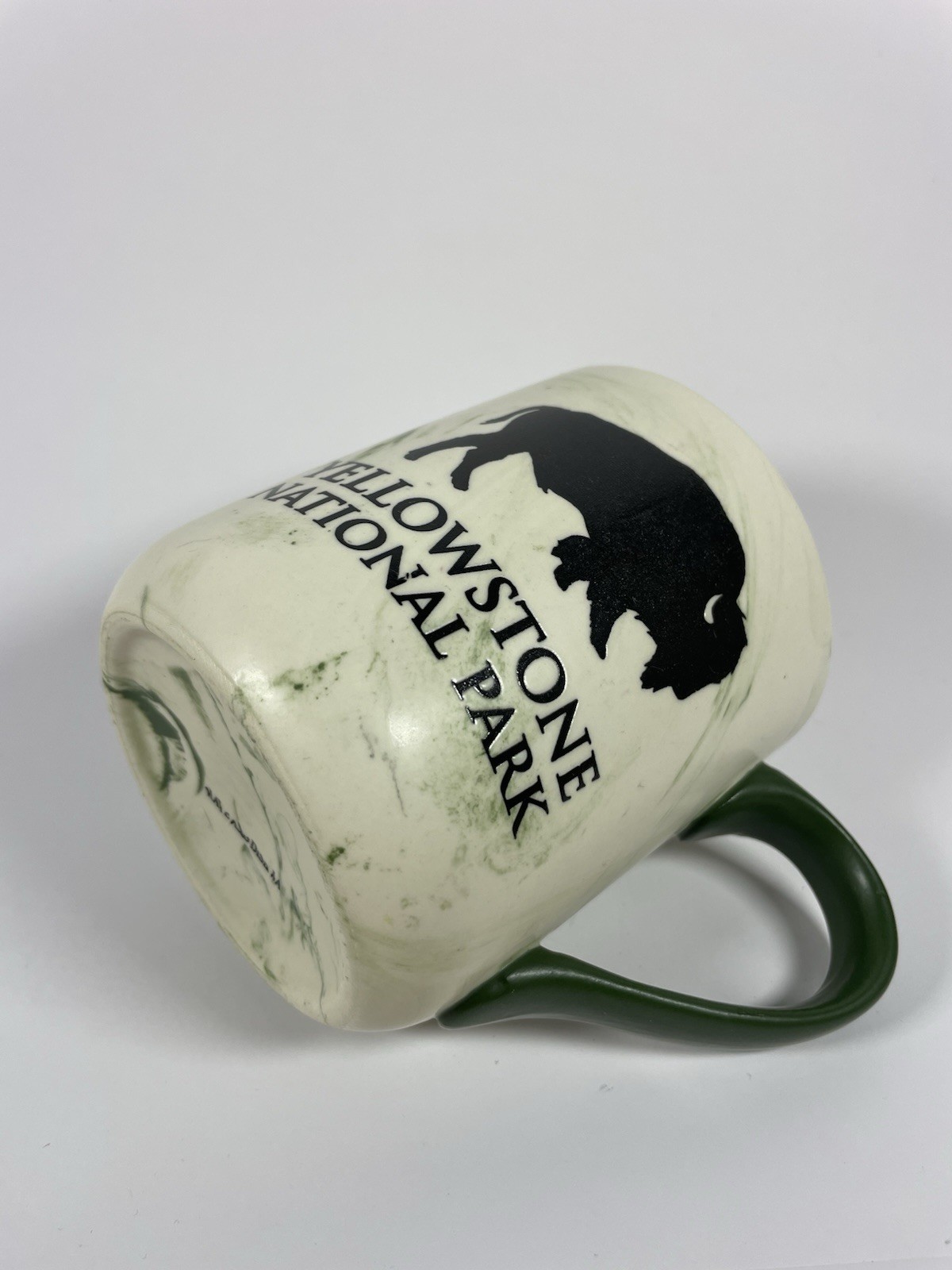 Yellowstone National Park Bison Mug Green Marble 4.25” Oversized Coffee Cup 15oz