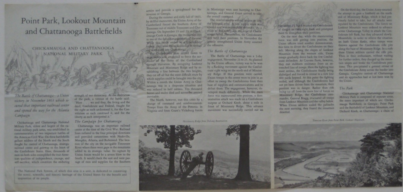 1961 Civil War Map Brochure POINT PARK LOOKOUT MOUNTAIN CHATTANOOGA BATTLEFIELDS