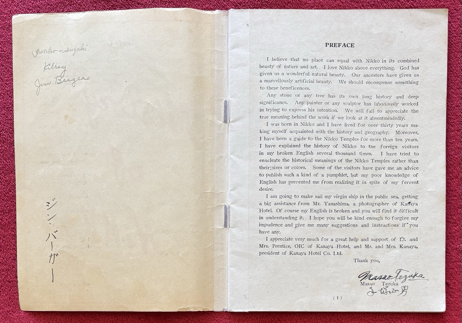 1951 HISTORY OF NIKKO JAPAN – NATIONAL PARK MAP & MAMPEI HOTEL MENU – KARUIZAWA