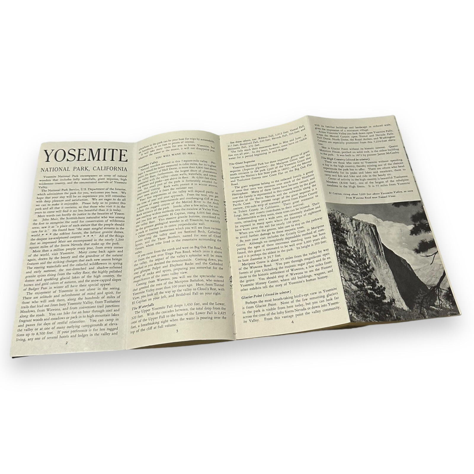 Vintage Yosemite National Park Brochure & Map 1963 US Department of Interior