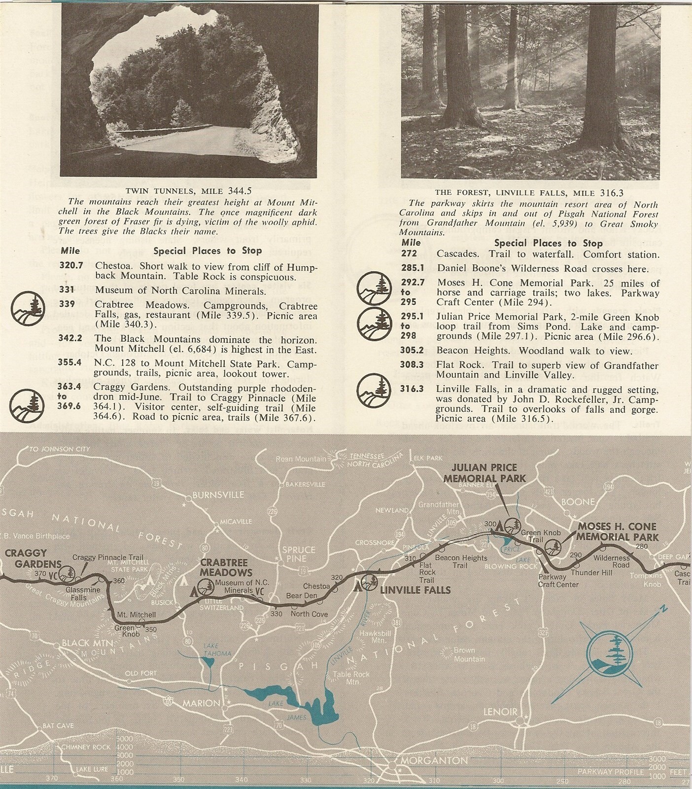 1968 National Park Service Road Map BLUE RIDGE PARKWAY Virginia North Carolina