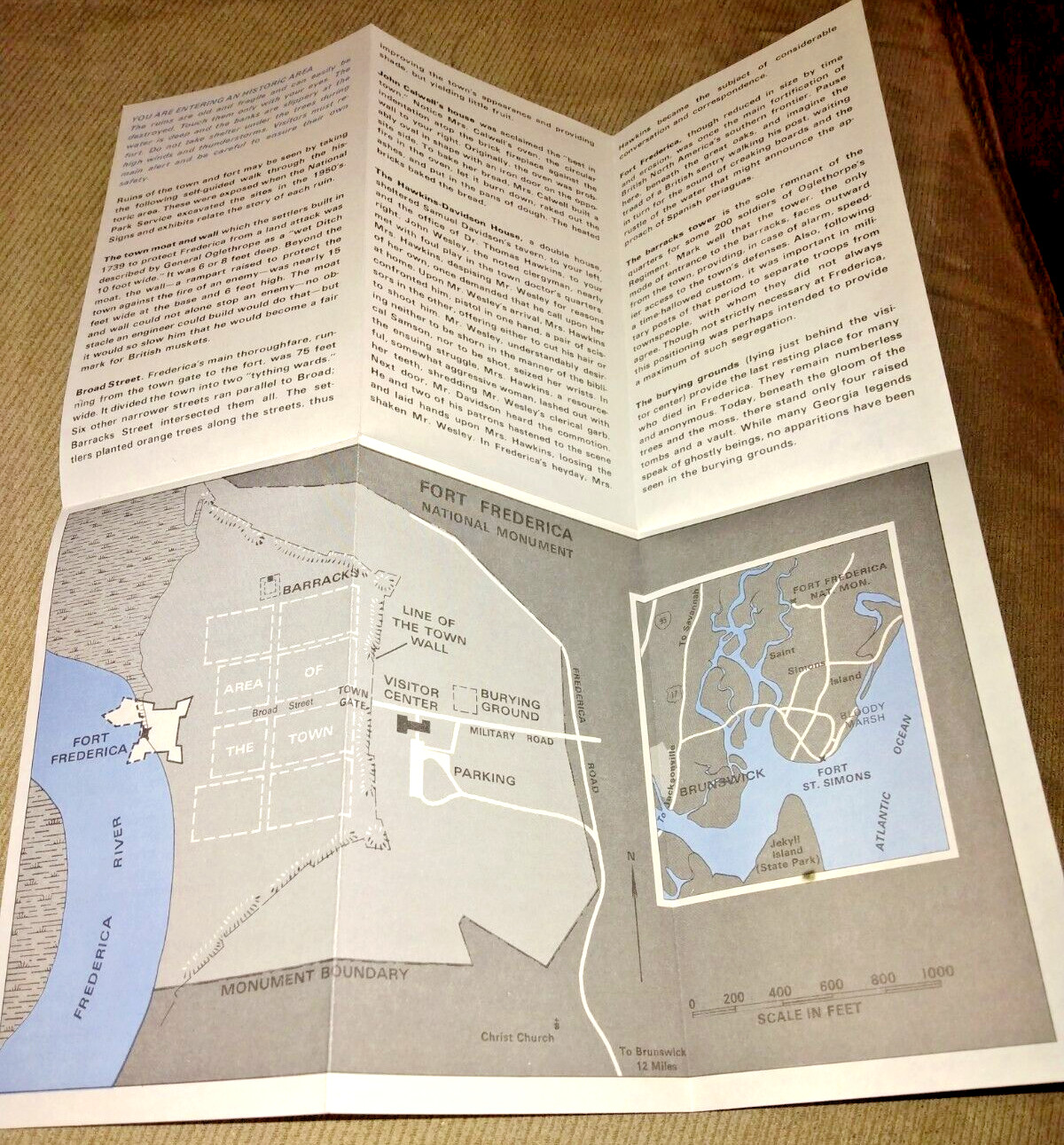VINTAGE FORT FREDERICA NATL MONUMENT GEORGIA BROCHURE W/MAP & INFO 70s ESTATE