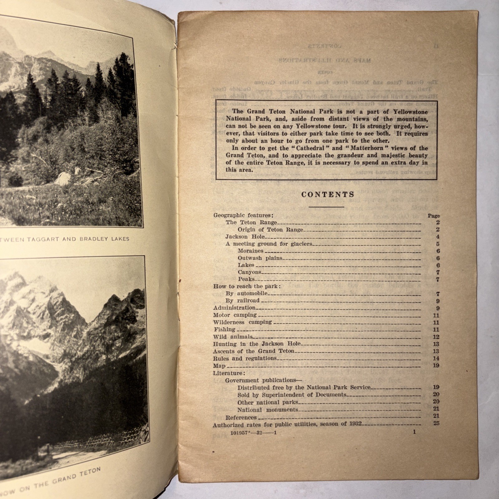 Grand Teton National Park Wyoming 1932 June To Sept Season Pamphlet Brochure