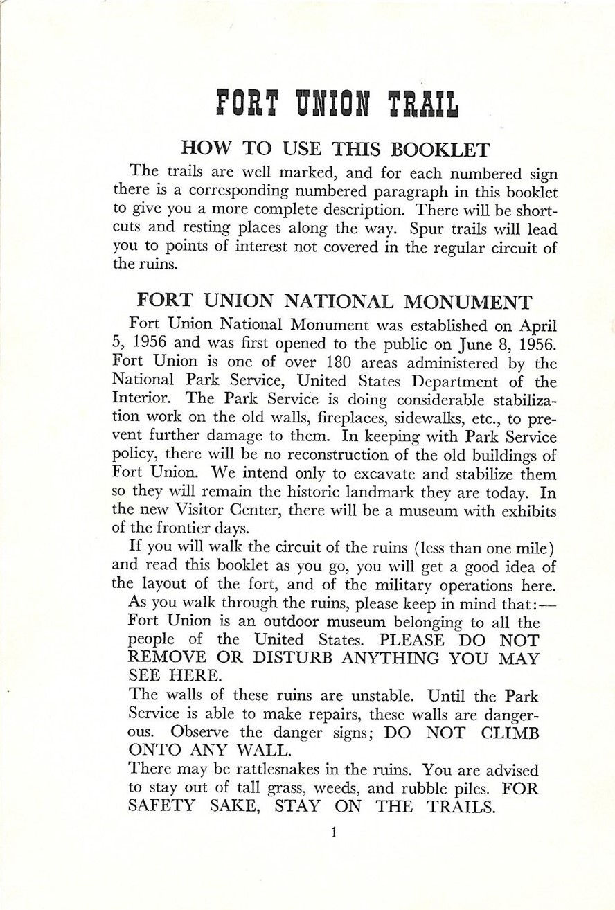 1959 Trail Map Booklet FORT UNION NATIONAL MONUMENT Watrous New Mexico Photos
