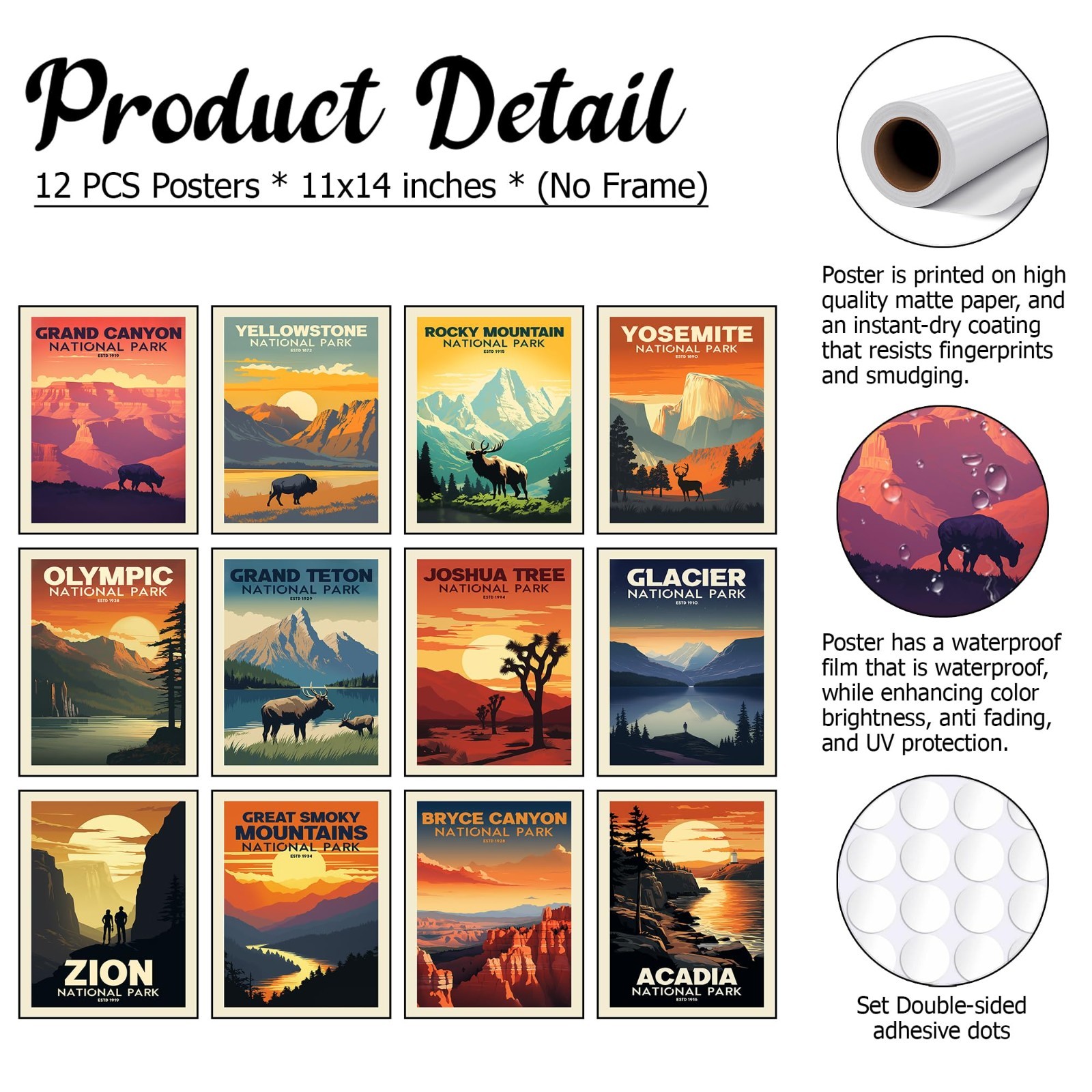 Vintage National Park Posters Set of 12 – 11×14 Unframed Nature Wall Art Prints