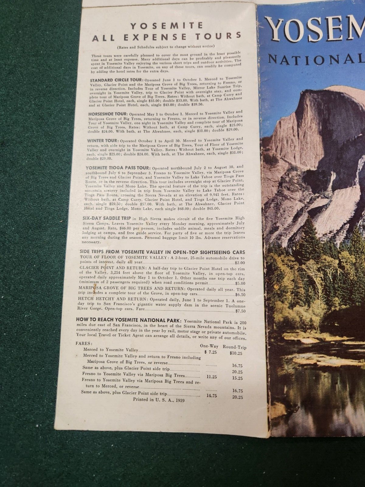 1939 YOSEMITE NATIONAL PARK CALIFORNIA CA TRAVEL PARK TRIPS TOURS BROCHURE