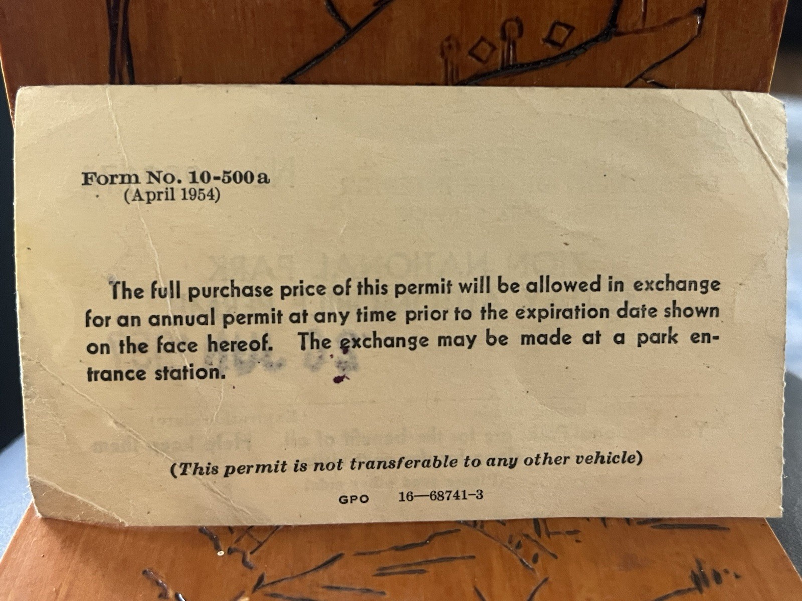 1957 Zion National Park 15-Day Automobile Permit US Department Of Interior NPS