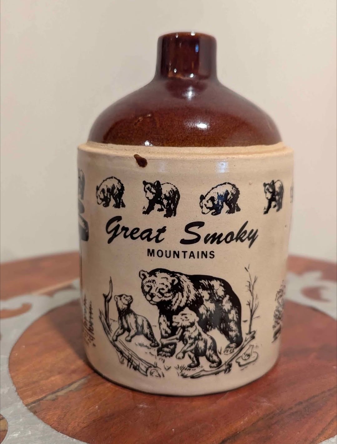 Vintage Great Smoky Mountains Small Souvenir Stoneware Nip Jug Marked USA