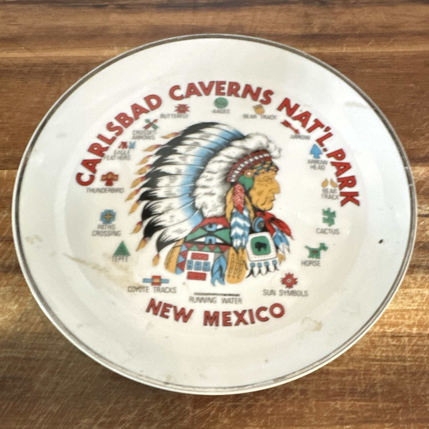 Carlsbad Caverns National Park New Mexico Souvenir Plate Japan Native Chief