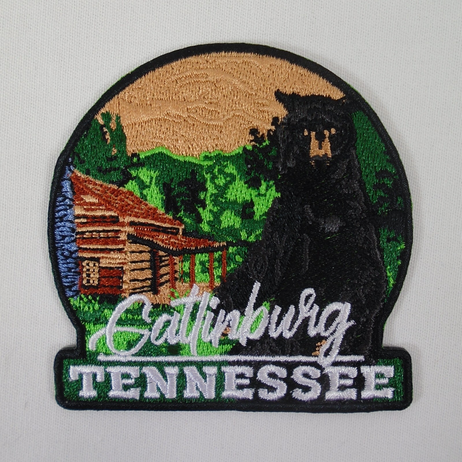 Gatlinburg TN. Log Cabin Black Bear Iron on Patch Great Smoky Mountains