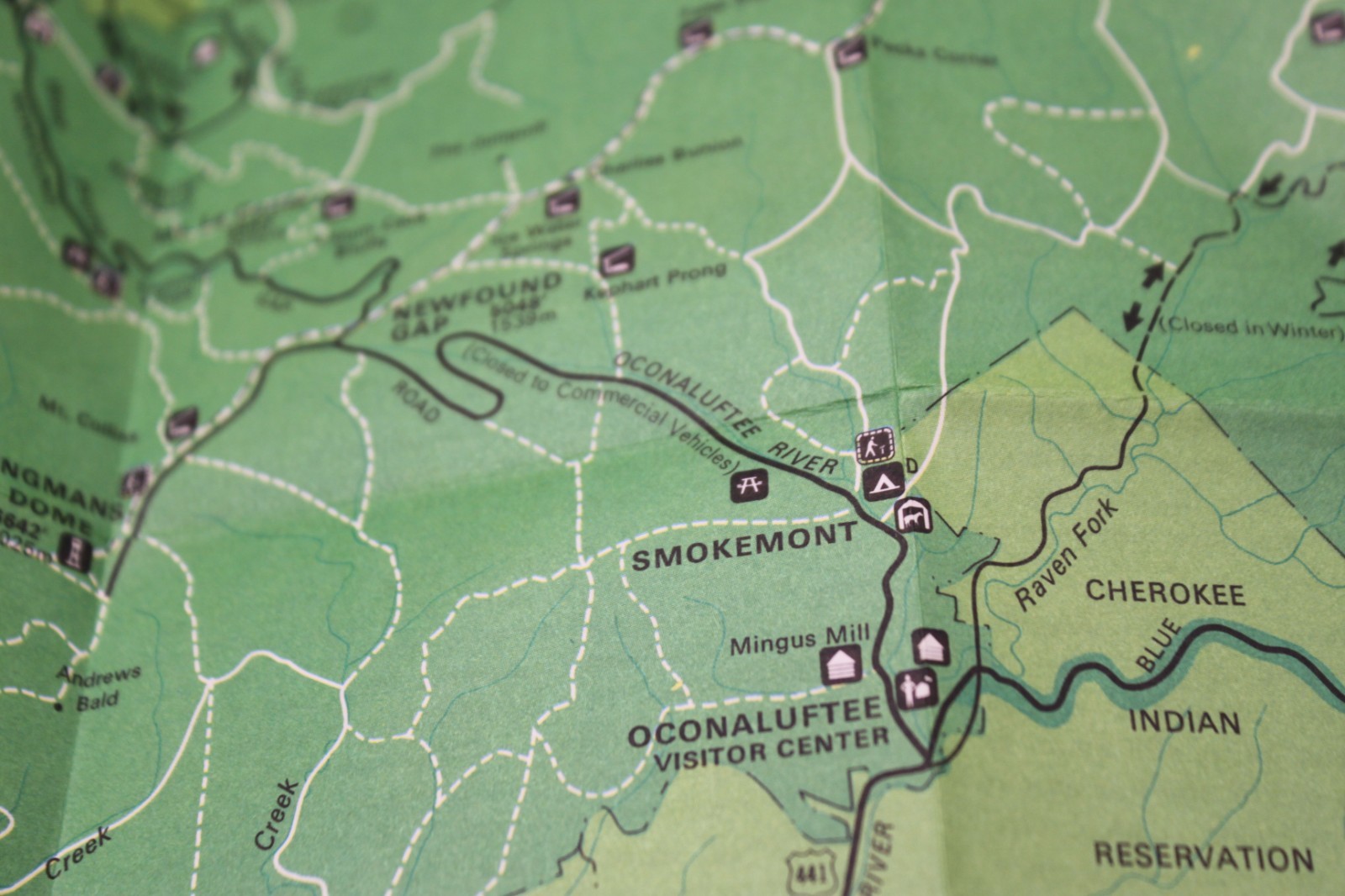 Vintage Great Smoky Mountains National Park fold out map 1976