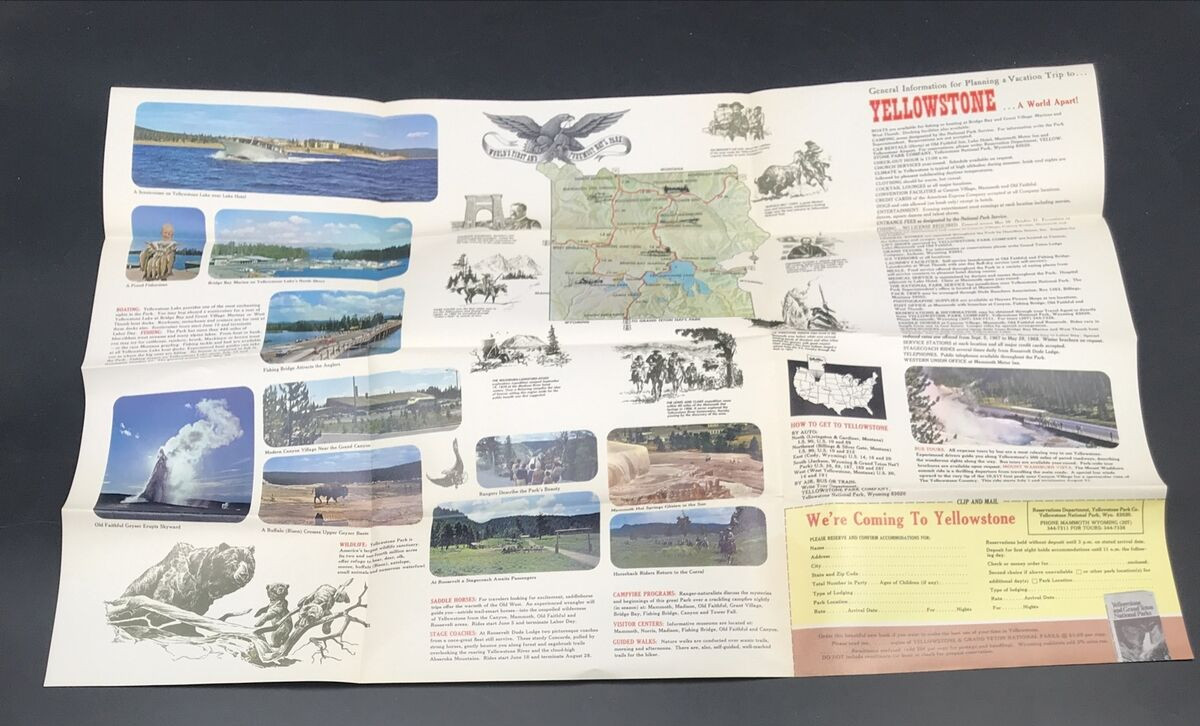 VTG 1967 Yellowstone National Park Brochure & Map Vinyl Castle Geyser