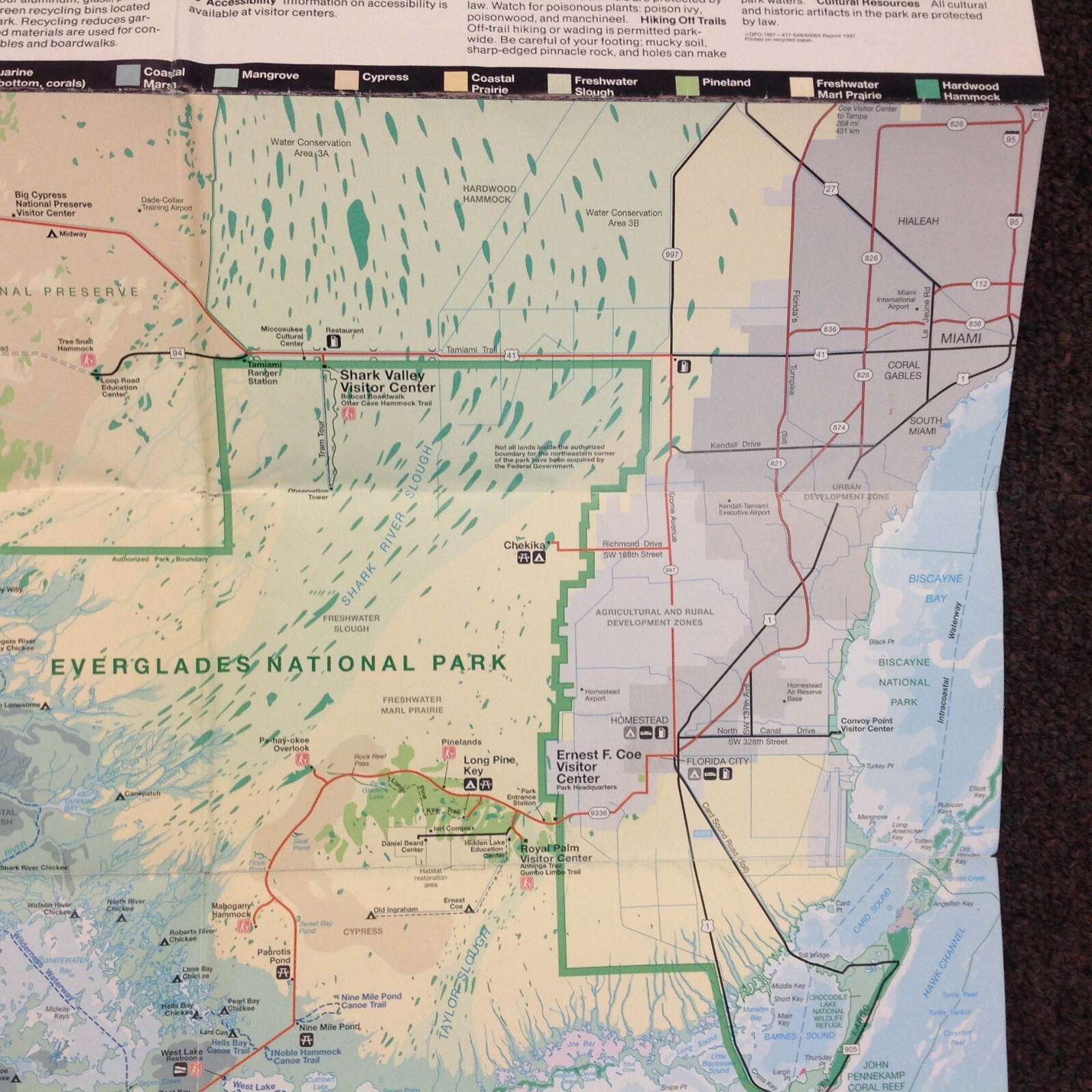 Vtg 1997 US Dep’t Int Everglades National Park Services Official Map and Guide