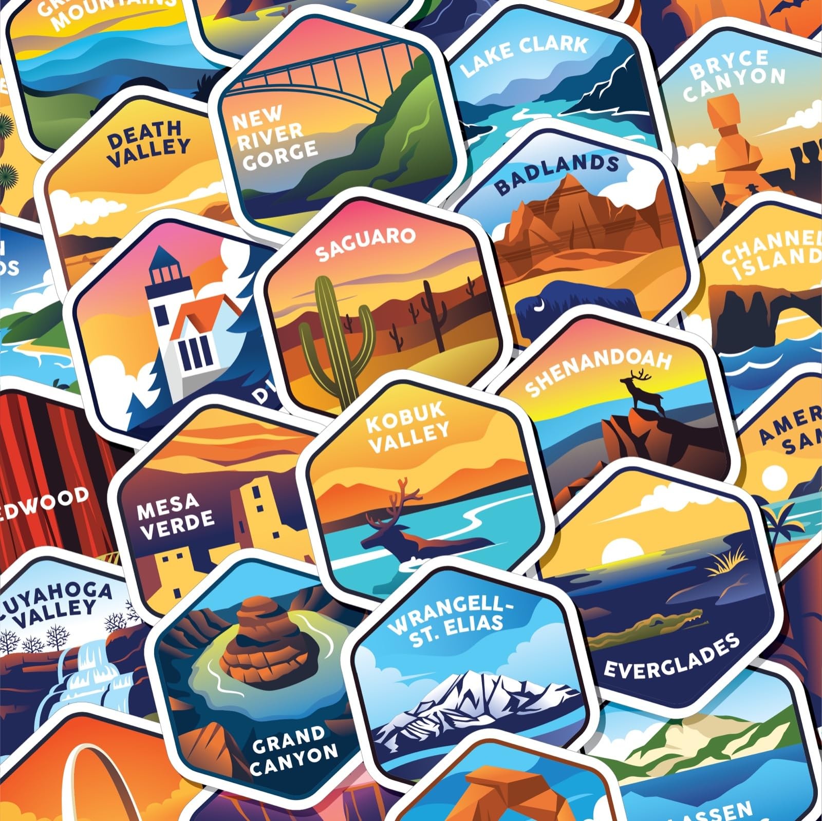 LET’S WANDER National Parks Stickers, 63 Parks Set