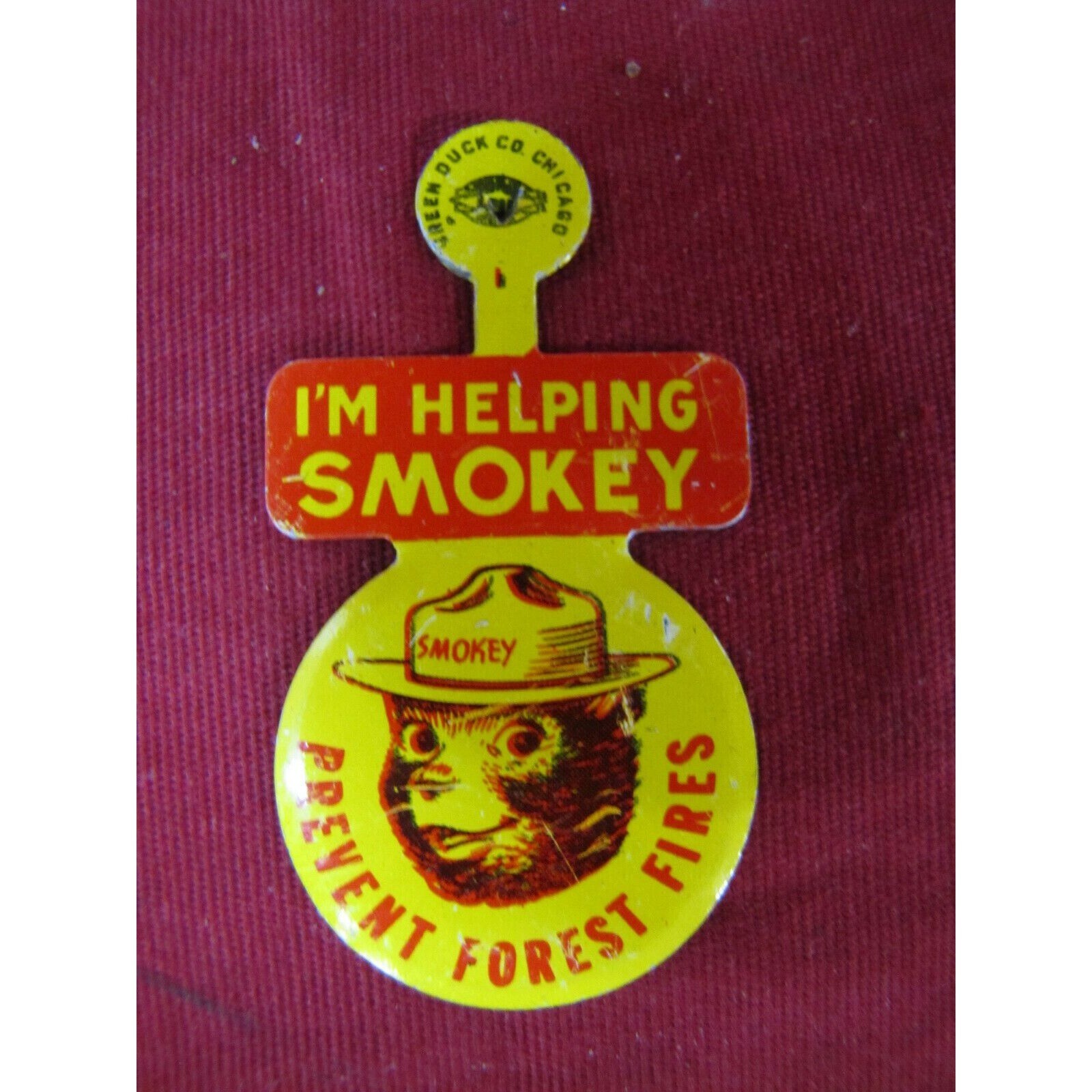 1960’s “Smokey The Bear” Metal Tin Litho Badge/Pin/Button! Rare