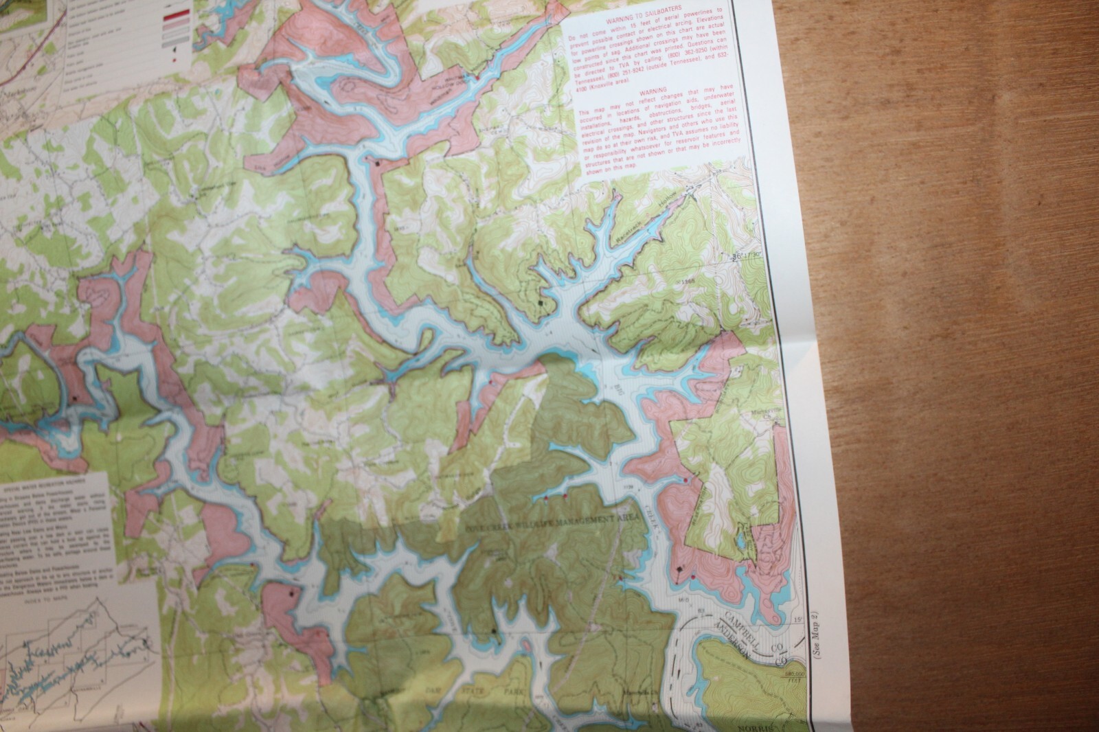 1985 Norris Lake Tennessee 21-1/2″ x 17″ Navigation Recreation Map TVA