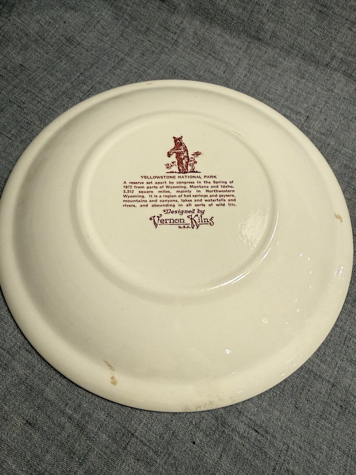 YELLOWSTONE NATIONAL PARK Vintage Vernon Kilns Collectors Plate Artist: KLINKER