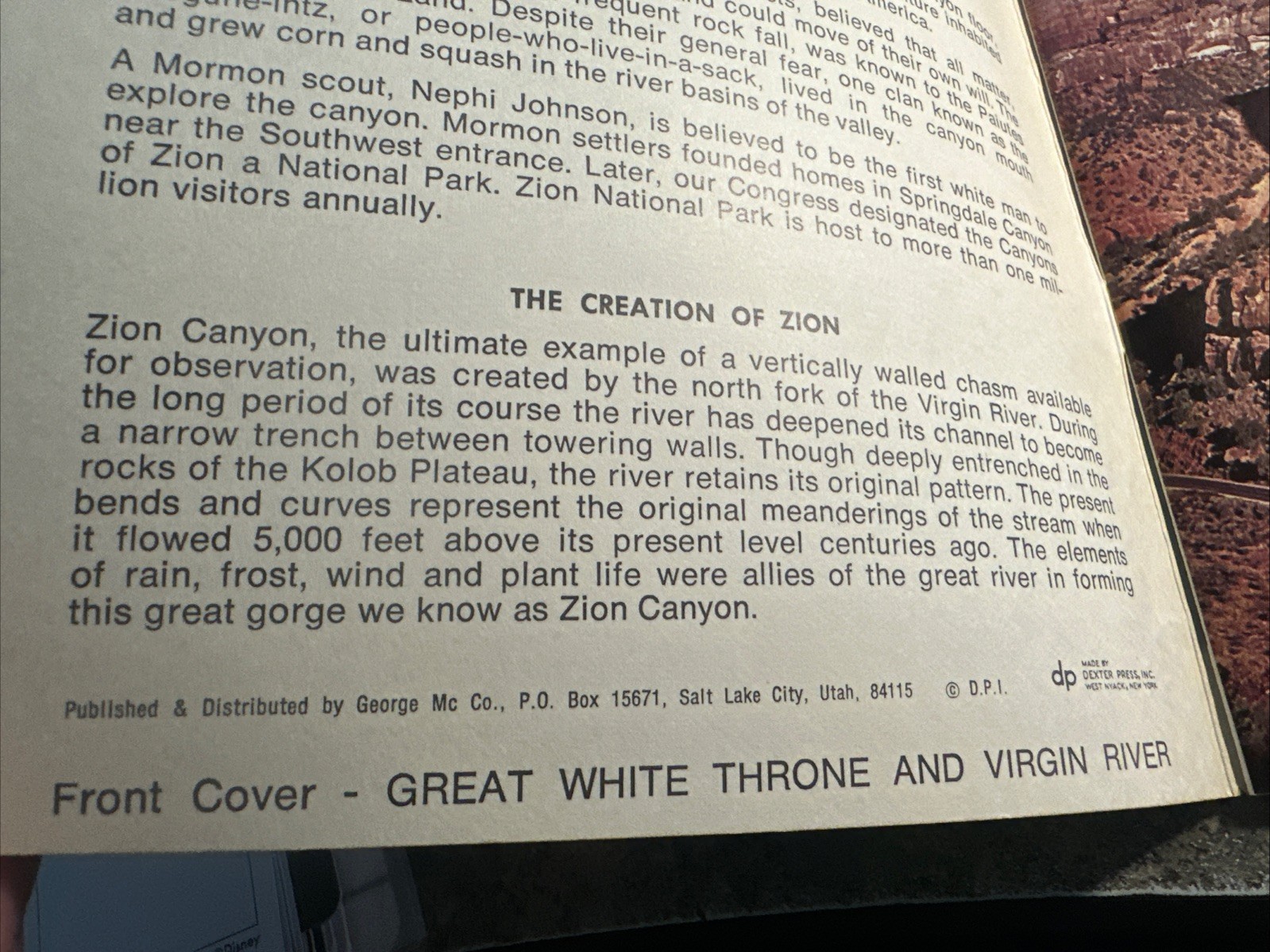 Vintage Travel Picture Souvenir Guide Zion National Park – Utah 1970s George Mc