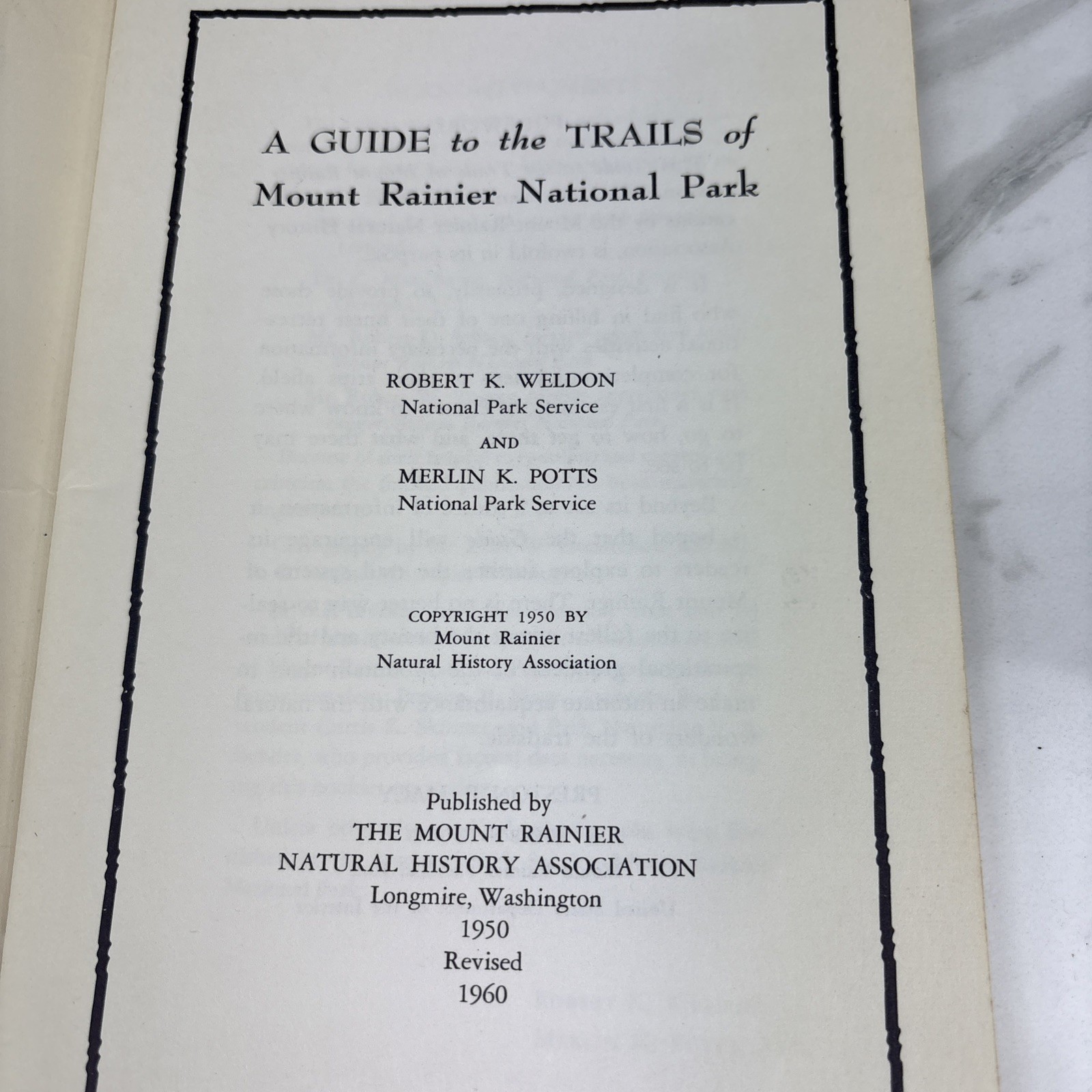 A Guide To The Trails Of Mount Rainier National Park Booklet 1960 Weldon & Potts