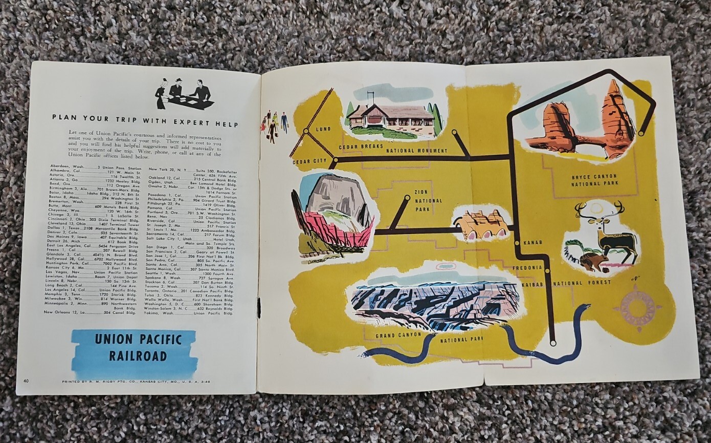1948 UNION PACIFIC RAILROAD Zion Bryce and Grand Canyon National Parks Travel