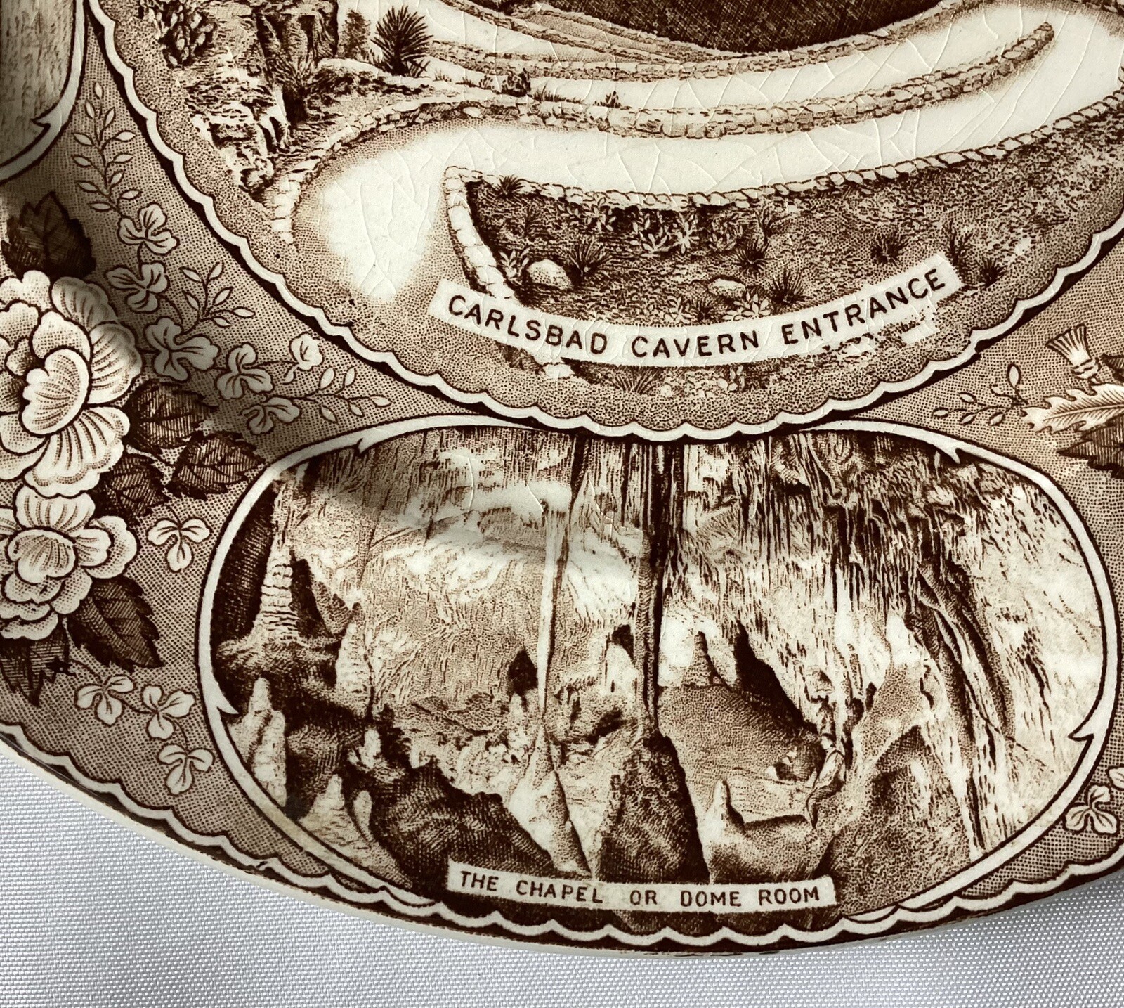 Antique Carlsbad Cavern, NM Souvenir Plate, Adams Old English Staffordshire Ware