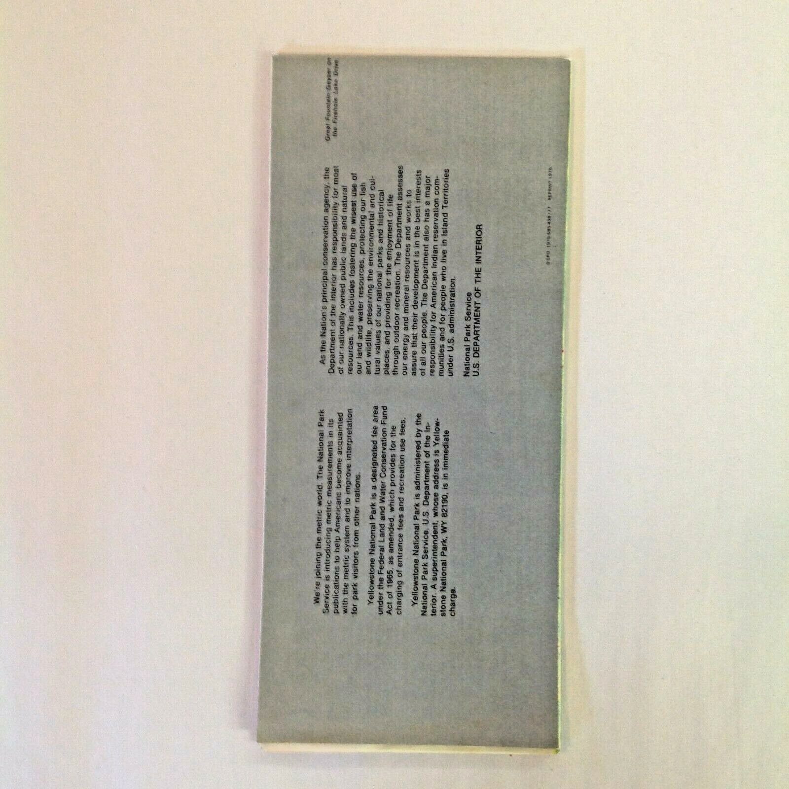 Vintage 1975 US Dept Interior Yellowstone National Park
