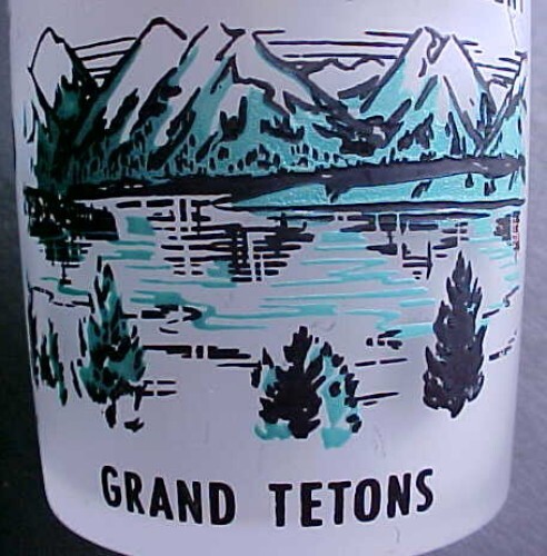 Vintage Yellowstone National Park & Wyoming Old Faithful Tetons Frosted Glass