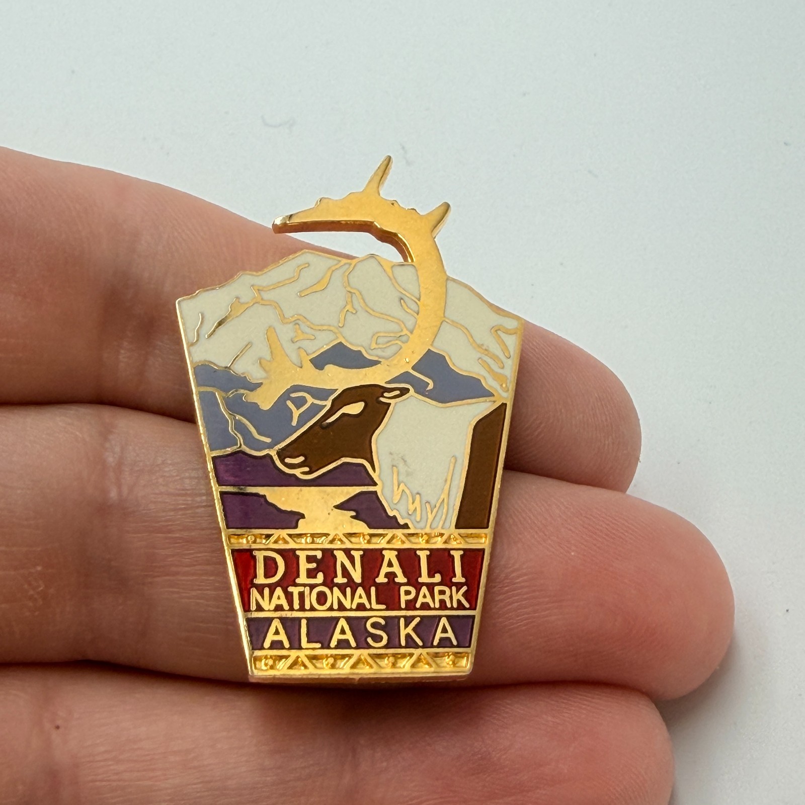 Denali National Park Alaska Caribou Mountain Lapel Pin Wildlife Travel Souvenir