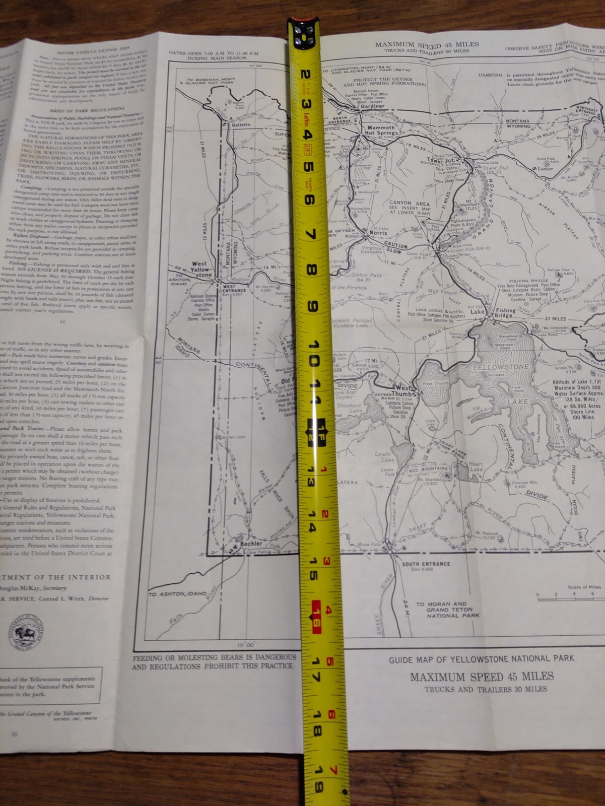 1954 Yellowstone National Park Map Black and White Wyoming Montana Idaho