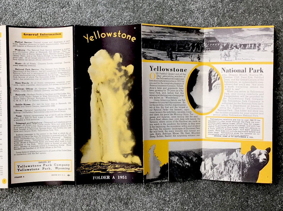 1951 Yellowstone National Park Folder Brochure