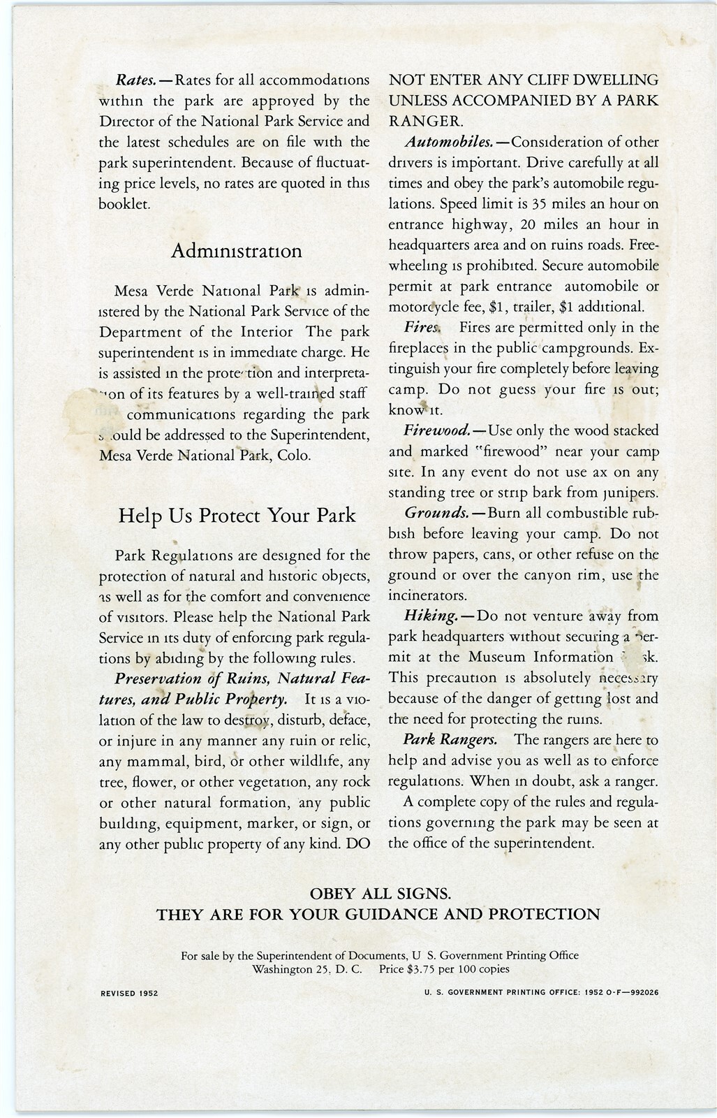 1952 Mesa Verde National Park Colorado Souvenir Booklet