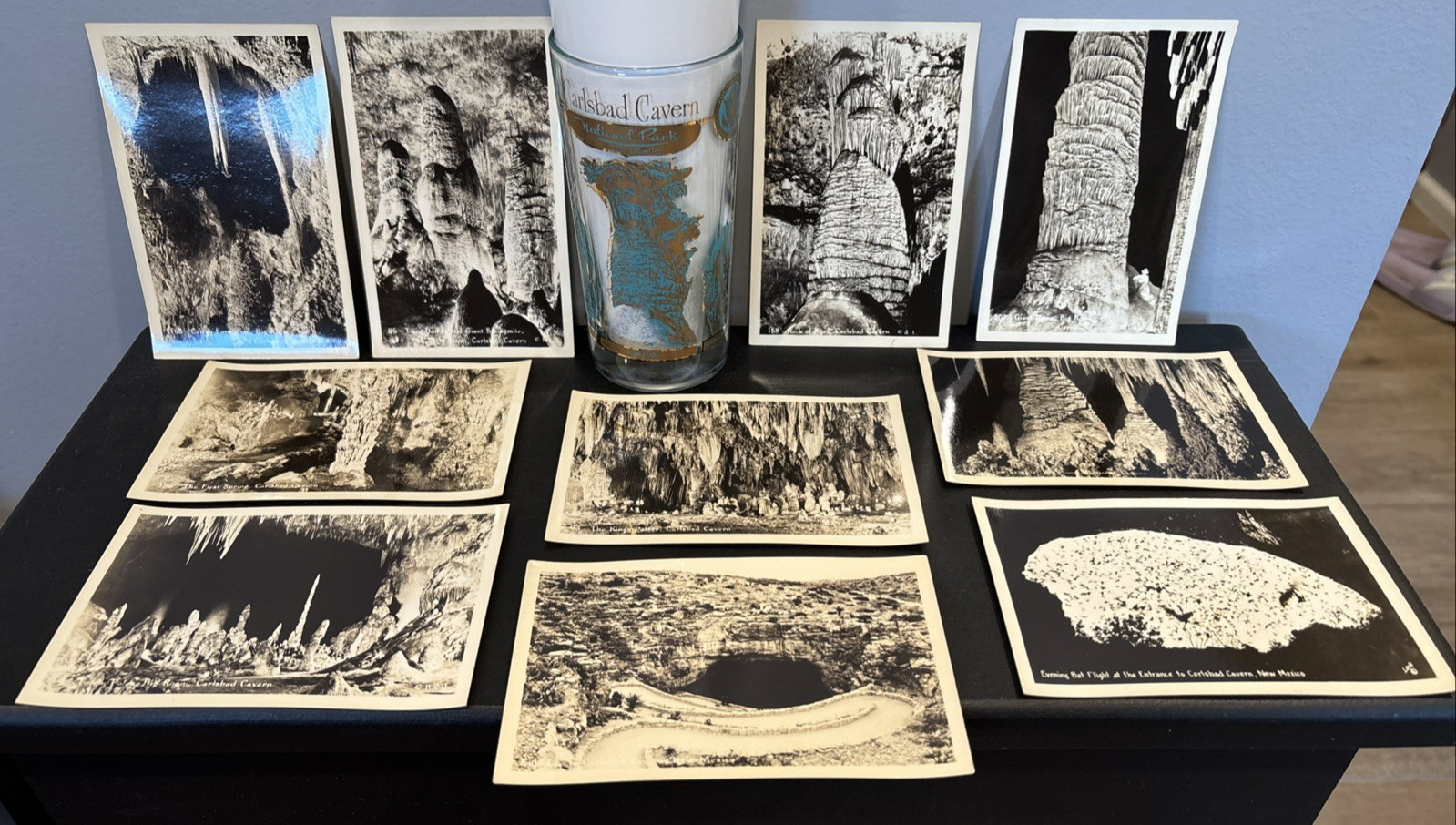 10 Carlsbad Caverns National Park Real Photo Postcards Vntg. Glass Drink Tumbler
