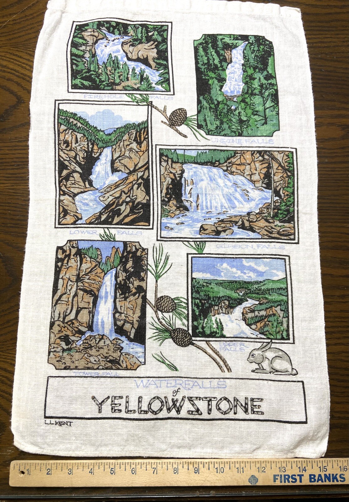 Yellowstone National Park Waterfalls Souvenir Linen Kitchen Towel 25.5” X 15.5”