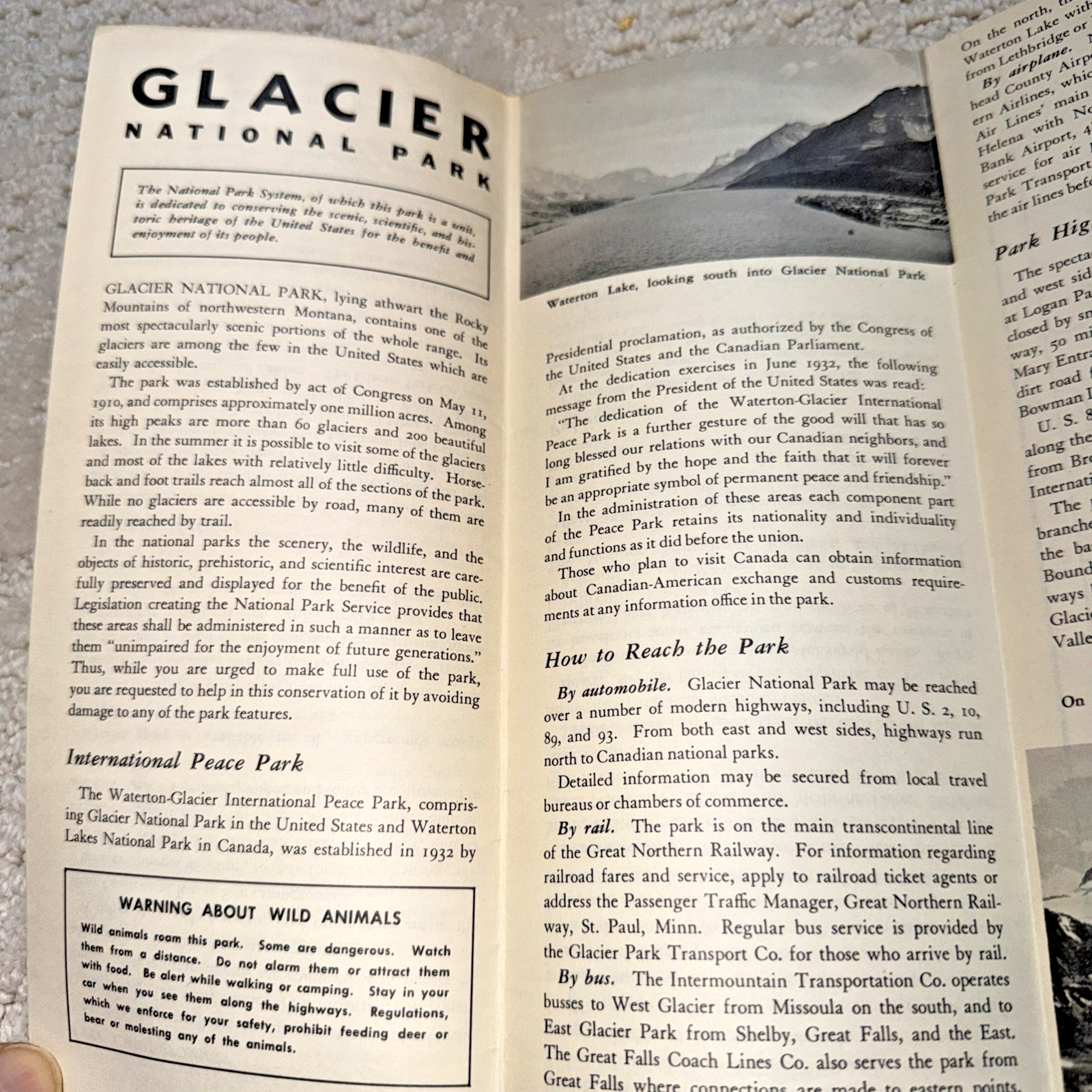 1950s GLACIER NATIONAL PARK Pewter BEAR KEYCHAIN / FOB & Brochure / Map