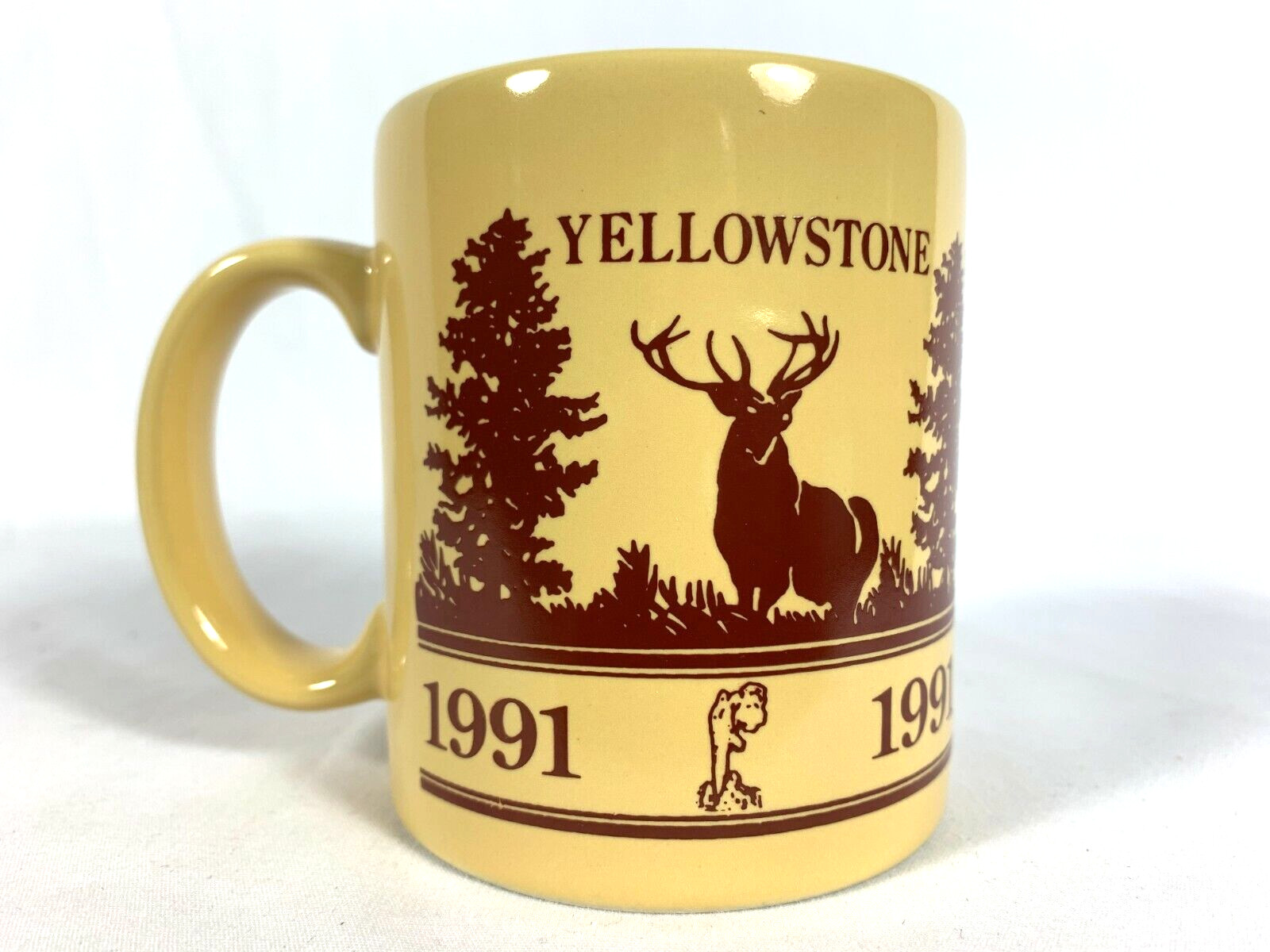 Yellowstone National Park Coffee Mug 1991 Moose Geyser Trees Antlers